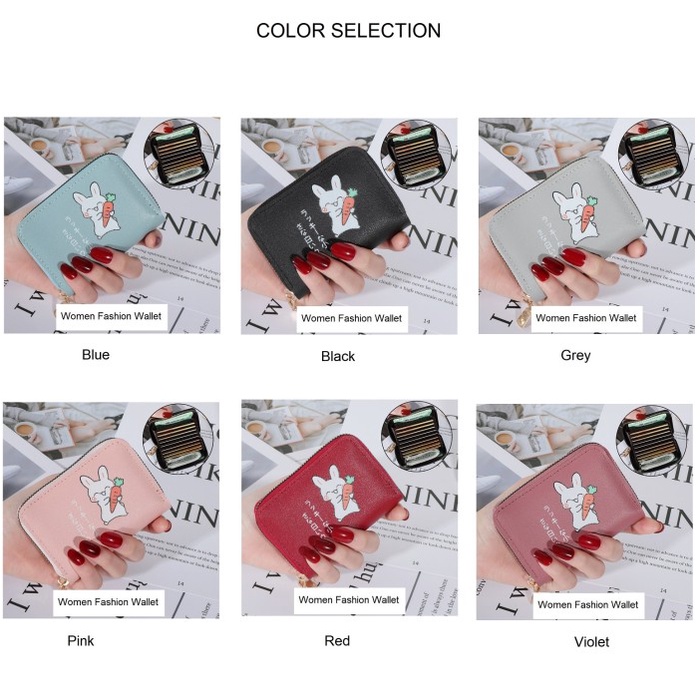 W22 Dompet Mini Wanita Kelinci Lucu Cute Murah Carrot Koin Kartu Uang Foto Cewek Women Wallet Kecil Perempuan Kulit PU Leather Binatang Putih Hitam Panjang  Korea Pria Cowok Laki Laki Rabbit Import Premium Lipat Jepang Import Tas Hadiah Cantik