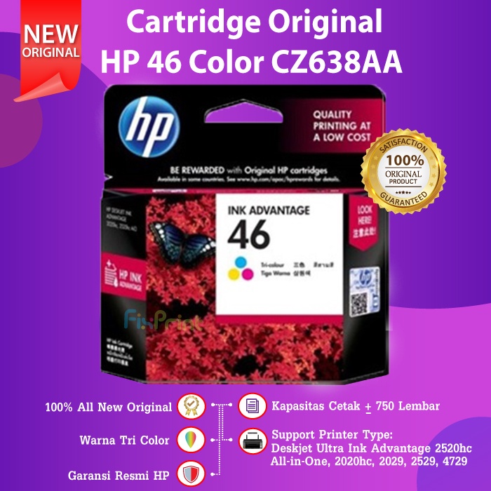 Original HP Ink Advantage 46 Black Cartridge Tinta Printer CZ637AA