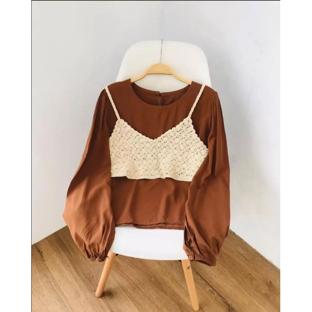 ONETA BLOUSE-Baju Atasan Wanita Korea + Rompi Rajut Import