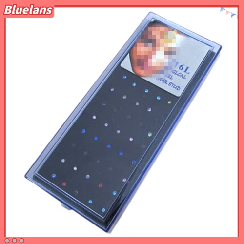60pcs Cincin Stud Tindik Tubuh Hidung Bahan Baja Aksen Kristal Berlian Imitasi Untuk Perhiasan