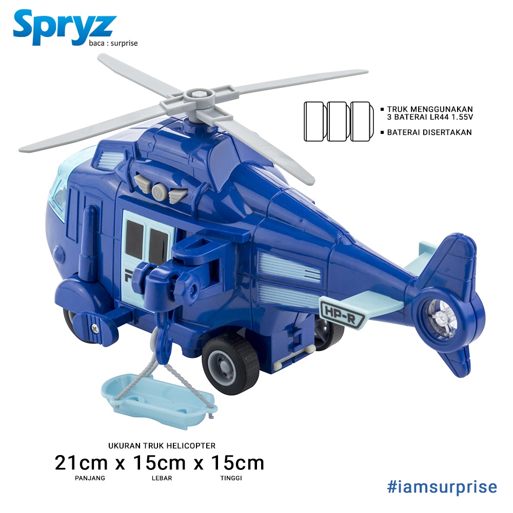 Spryz Citysquad Mainan Helikopter 1:20 dengan Mesin Friction, Lampu &amp; Suara