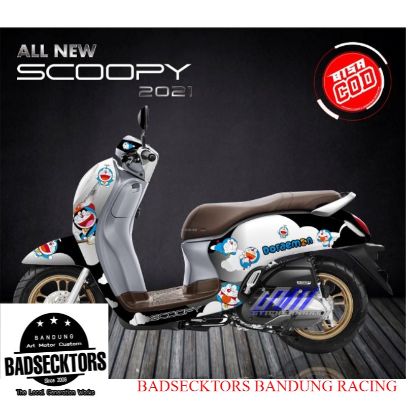 STICKER DECAL ALL NEW HONDA SCOOPY 2021 DORAEMON PUTIH HITAM keren