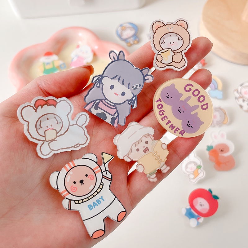 COD❤️Bros Akrilik lucu Kreatif Kartun Astronot Bros Anak Cute Gadis Aksesoris Tas Pakaian Liontin Brooch Pin Lencana Korea