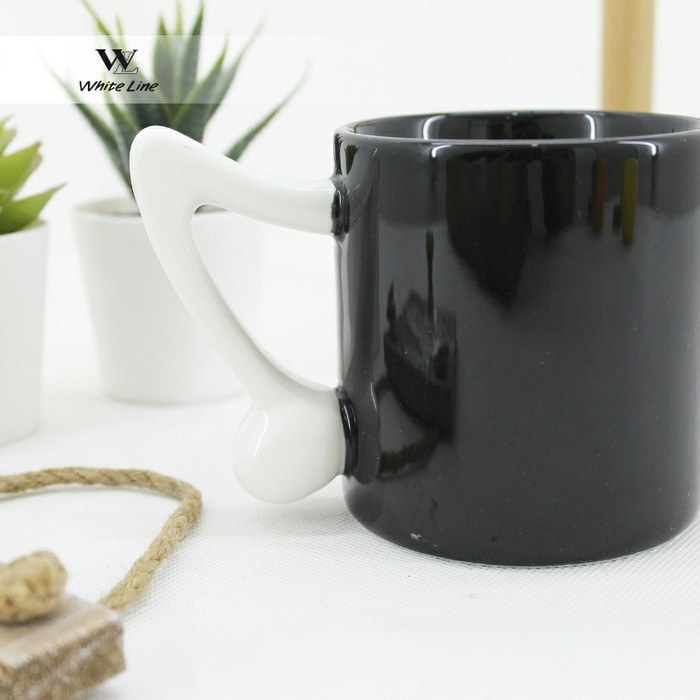  Gelas  Mug Unik keramik hitam gagang putih 300ml Shopee 