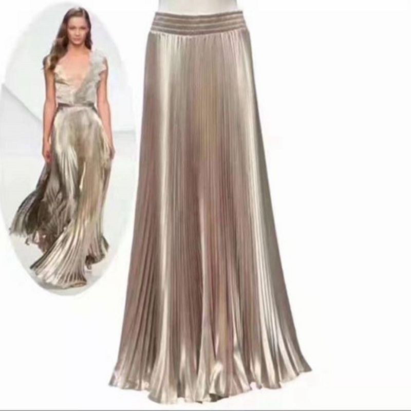 Metallic Pleated Mermaid Skirt Import Premium ( Rok Prisket Duyung Metallic)