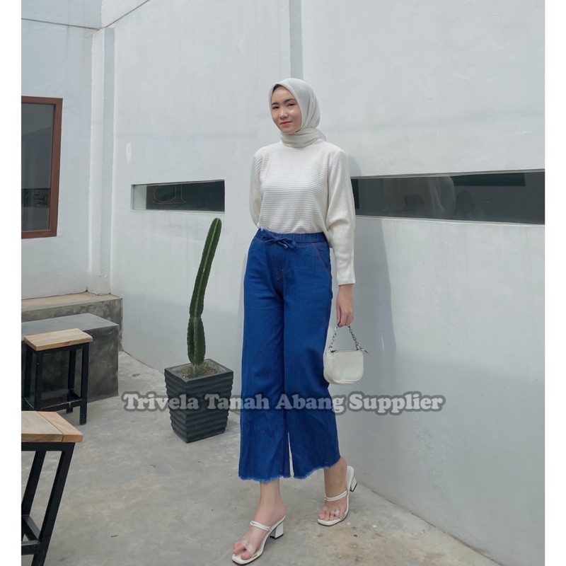 Rubber Cullotes / Celana Kulot Jeans Pinggang Karet Wanita