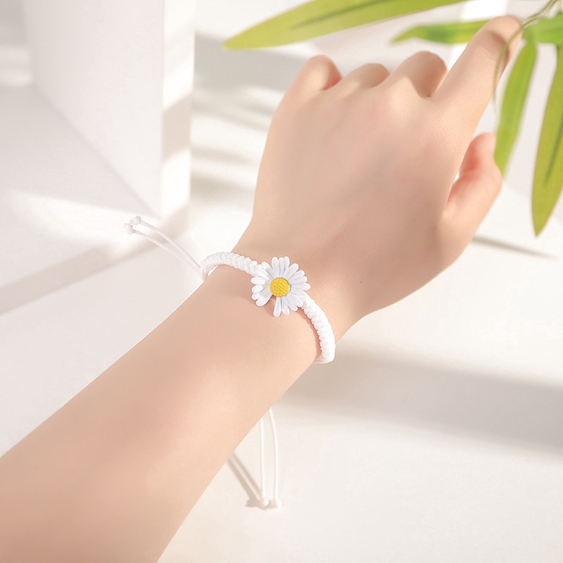 Gelang Wanita Bunga Warna Murni Korea Fashion Daisy Kecil Gelang Tali Dikepang Aksesoris Siswa / Pacar / Pasangan