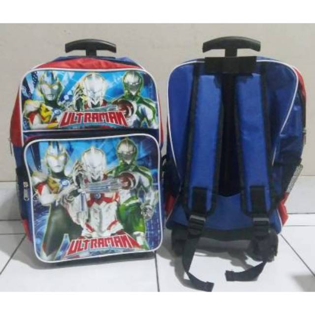 Tas koper sekolah troli anak trolley roda ransel gendong printing karakter Superhero Ultraman murah