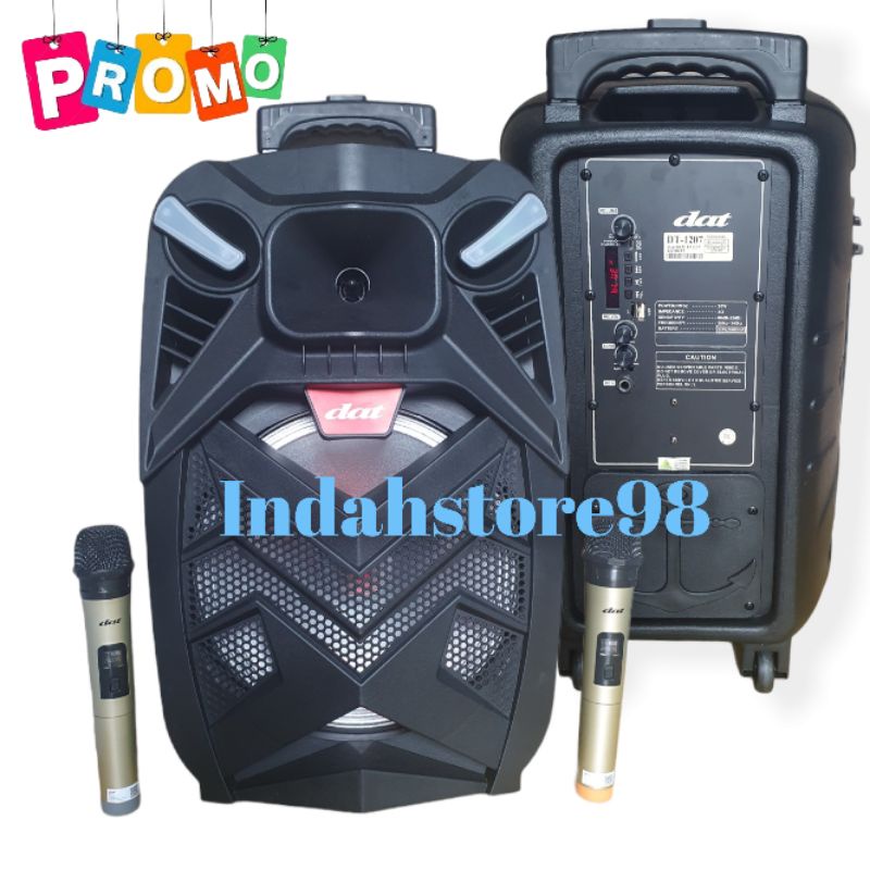 Speaker Aktif Portable DAT 12 inch DT 1207 Bluetooth Karaoke  + 2 Mic Wireless Digital # Advance