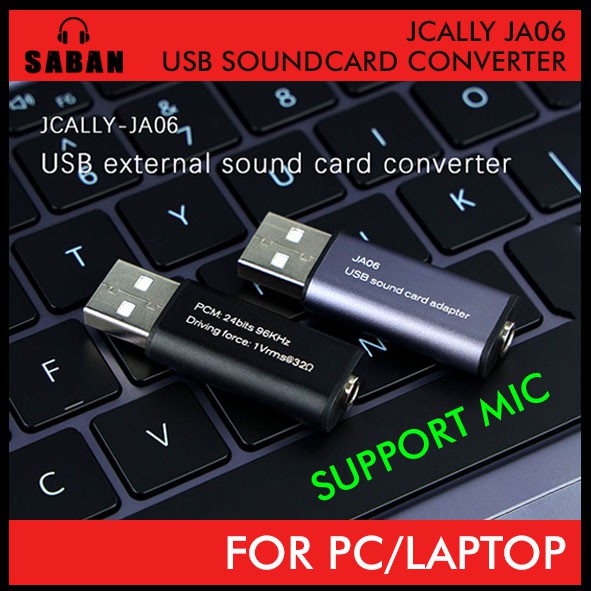 Jcally JA06 USB External Sound Card Converter To 3.5mm for PC/Laptop Windows/Mac OS/Linux