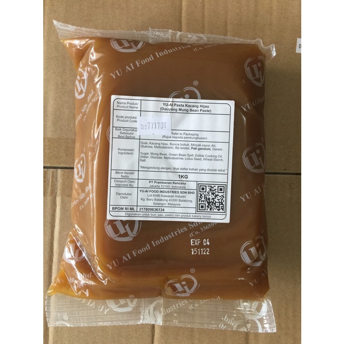

YU AI Pasta Kacang Hijau YUAI Filling Mung Bean 1 Kg MURAH