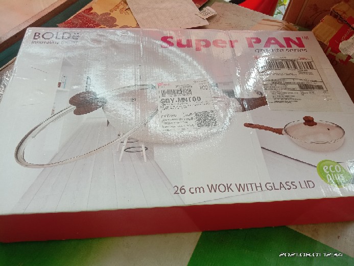 Bolde Wok 26 Cm Tutup Kaca- Wajan Keramik Granite Beige