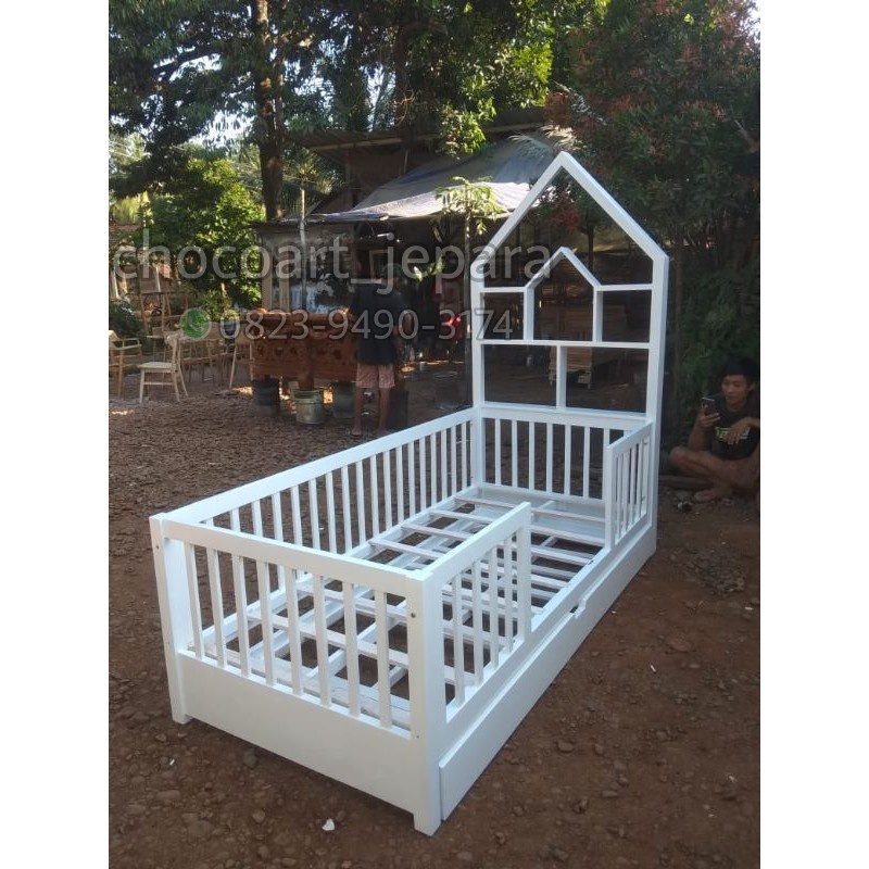 Dipan tingkat / dipan anak dipan anak castom model rumah ukuran 90 x 200