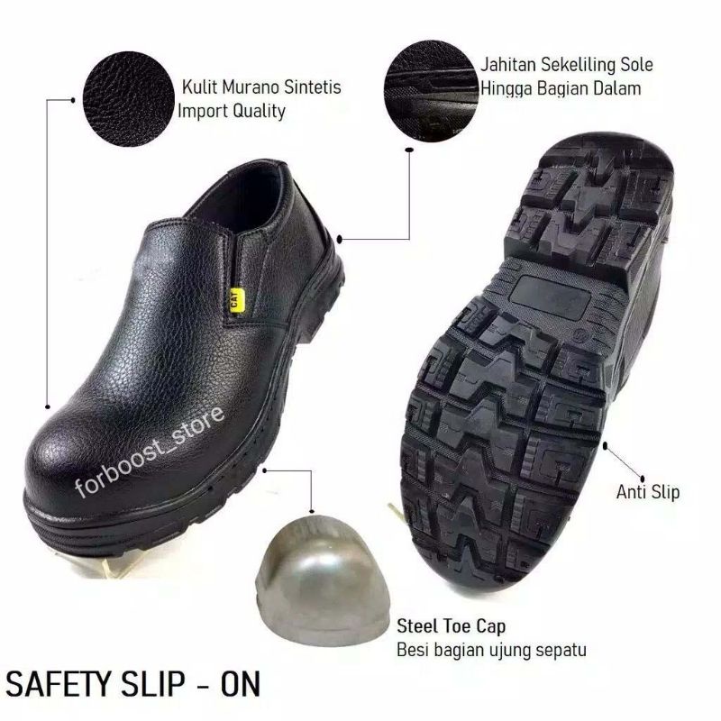 sepatu safety slip on ujung besi sepatu septy kerja lapangan proyek(+kaos kaki)