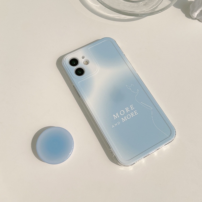 Soft Case Pelindung Warna Biru Gradasi Dengan Bracket Untuk Iphone 7 8 PLUS X XR XS 11 12 13 MINI PRO MAX