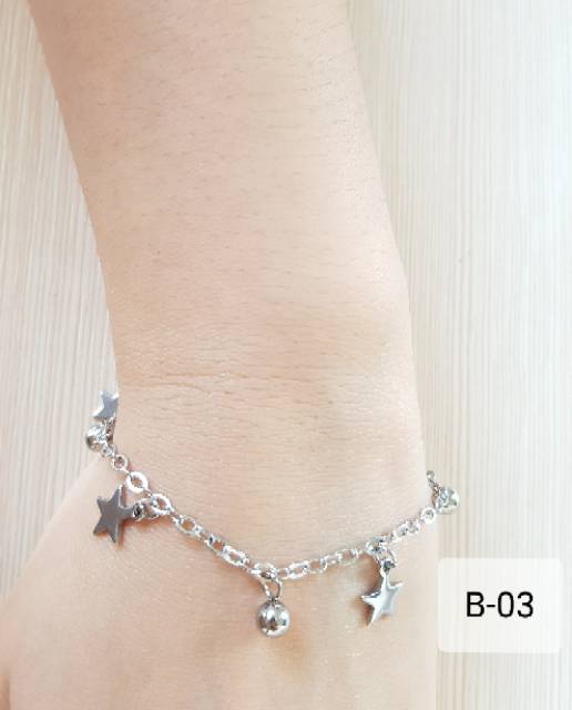 SET Gelang Tangan Kaki Motif Bintang Silver Titanium antikarat