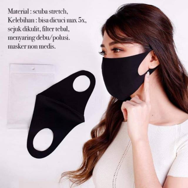 MASKER BAHAN SCUBA IMPORT MODEL KPOP - Hitam