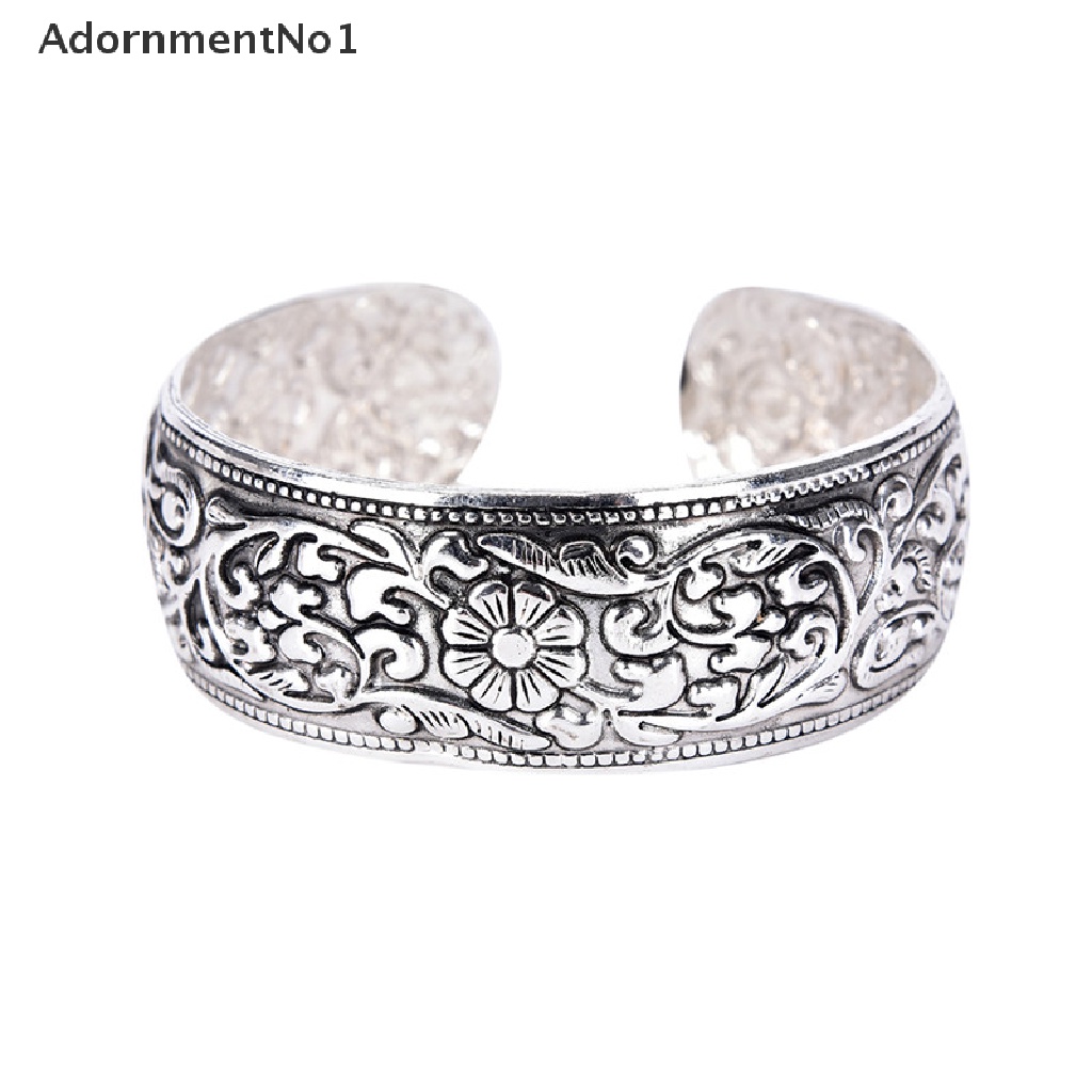 (AdornmentNo1) Gelang Bangle Cuff Silver Tibet Motif Ukiran Bunga Untuk Wanita