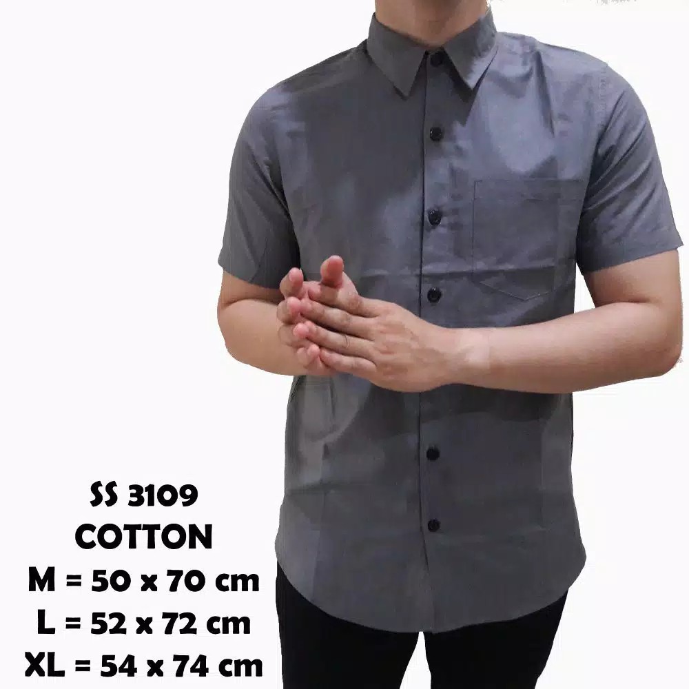 Baju Hem Kemeja Pria Cowok Dewasa Remaja Lengan Pendek Polos Kemeja Casual Formal Murah Hijau Army