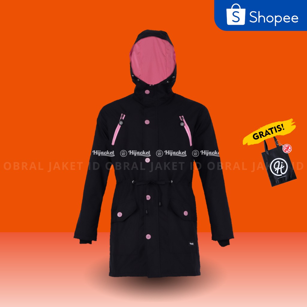 Jaket Parka Wanita Hijacket Montix Black Size L XL XXL Hoodie Waterproof Muslimah Premium
