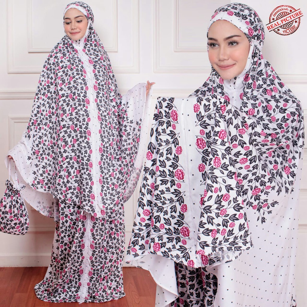 HOPYLOVY - Mukena Cantik Dewasa Jumbo Putih Motif Little Flower