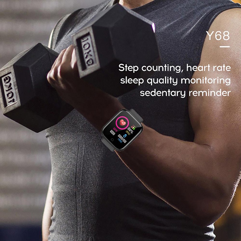 SKMEI Y68 Smartwatch band Jam Pria Wanita Sport Fitness Tracker Heart Rate Blood Oxygen Jam pintar digital Bluetooth Android synchronize sinkronisasi mi band  Y68 Smart Watch Fitness Bracelet Heart Rate Monitoring Reminder Step Counting Information Push