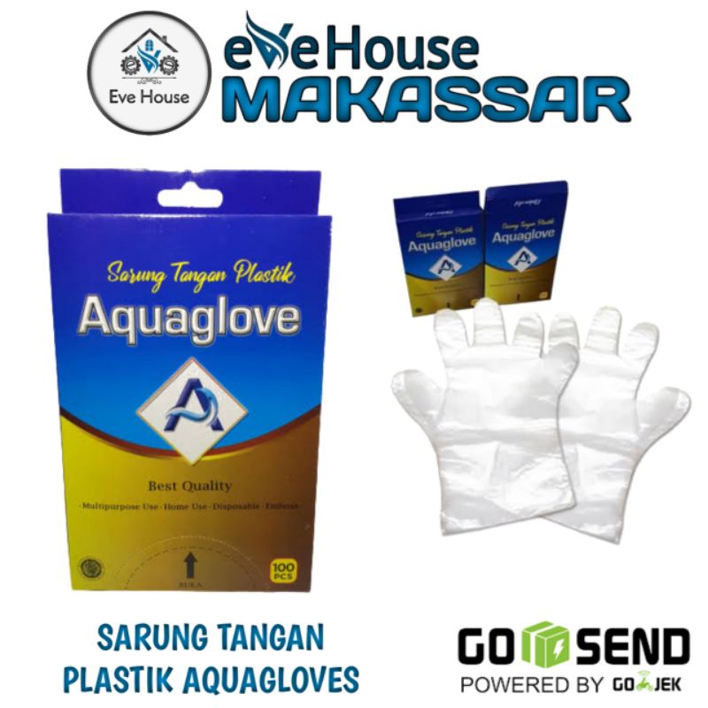 Makassar V48 sarung tangan plastik Aquagloves isi 100 pcs atau 50 pasang tangan