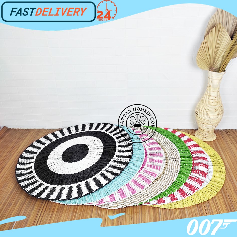 Karpet Bulat Anyaman Rotan Rug Seagrass Warna Warni