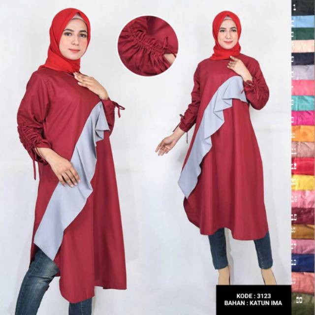 TUNIK KOMBINASI • TUNIK BAHAN KATUN IMA • LONG TUNIK TERMURAH • PAKAIAN WANITA  • BAJU WANITA • 3123