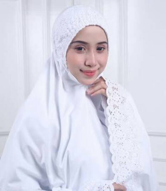 Mukena katun  rayon kerancang siti khadijah jumbo putih dan cream