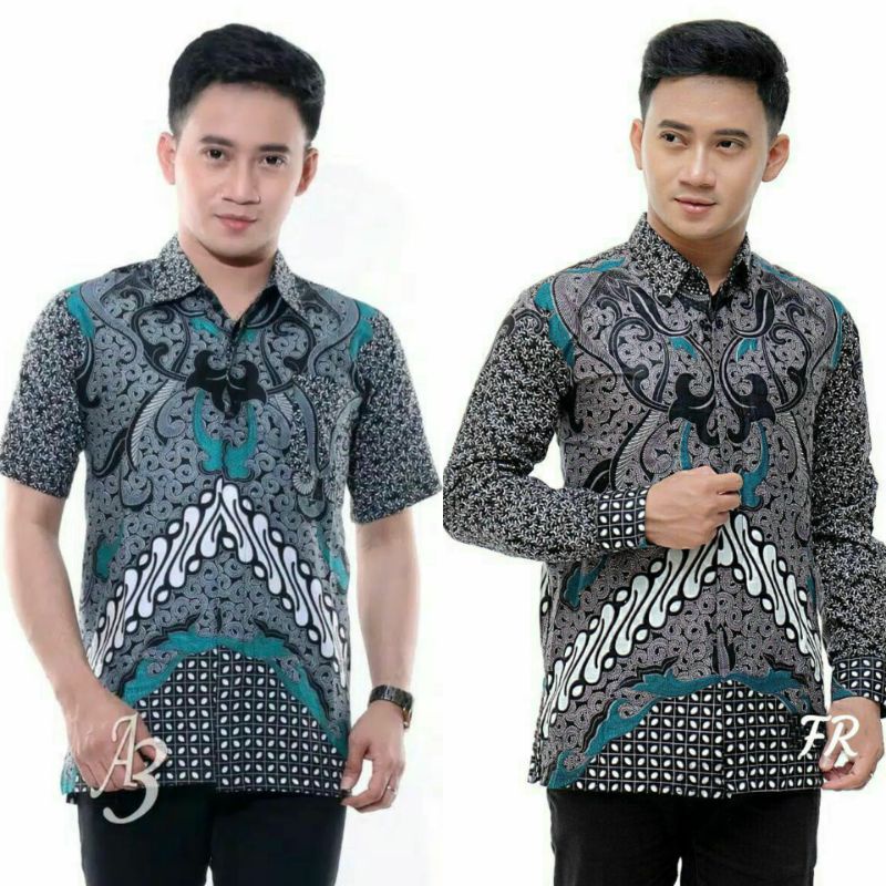 BSWART Batik HRB026 Kenongo Hem Pendek Padi Pekalongan M L XL Batik Pria MURAH Modern Grosir