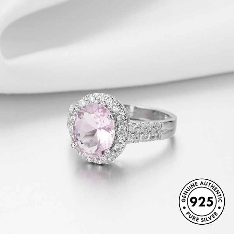 Cincin S925 Silver Hias Kristal Berlian Warna Pink