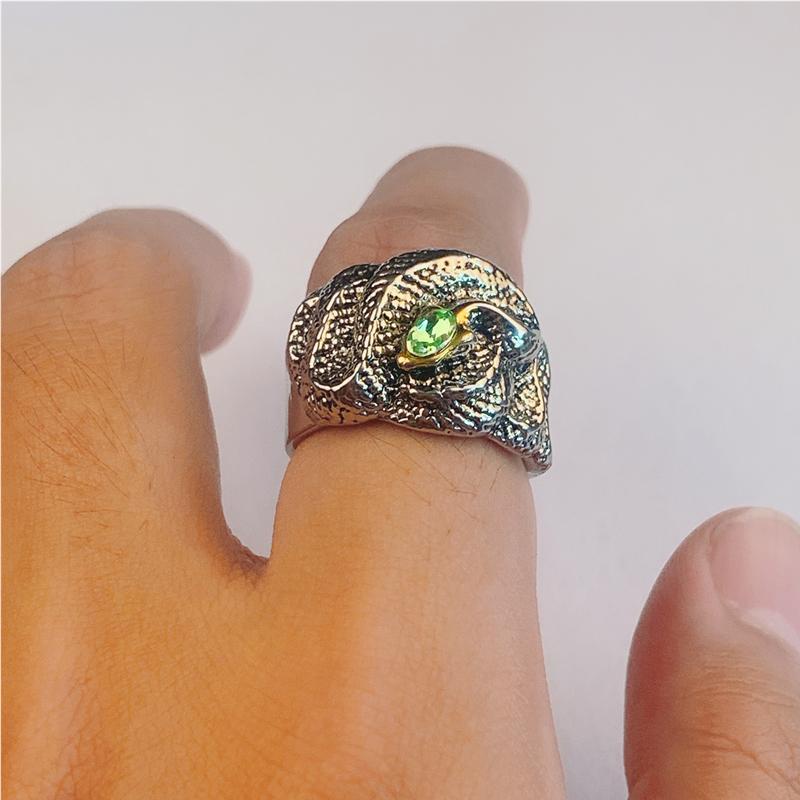 Cincin Model Terbuka Desain Ular Warna Silver Gaya Trendypunk Untuk Pria