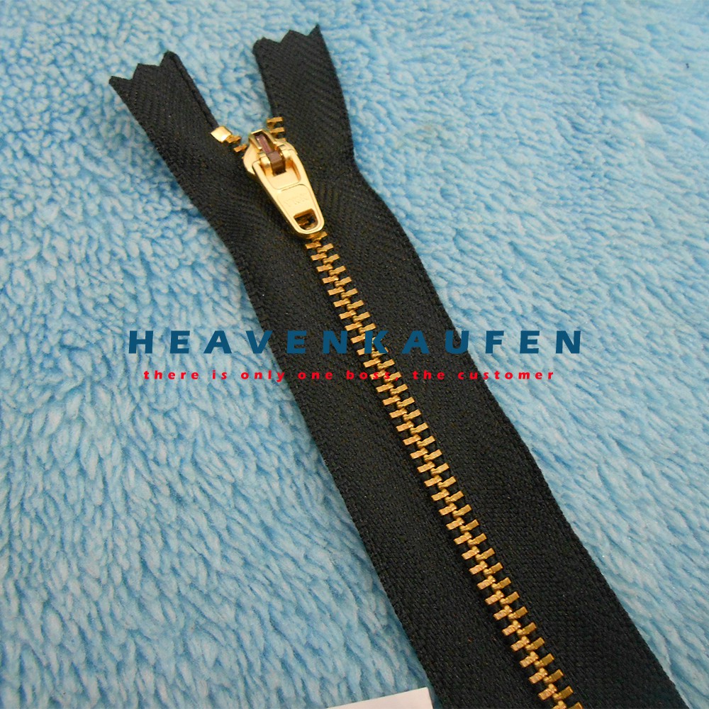 Resleting Zipper Jeans YKK 7 inch / 17,8 cm Hitam - Gold Emas