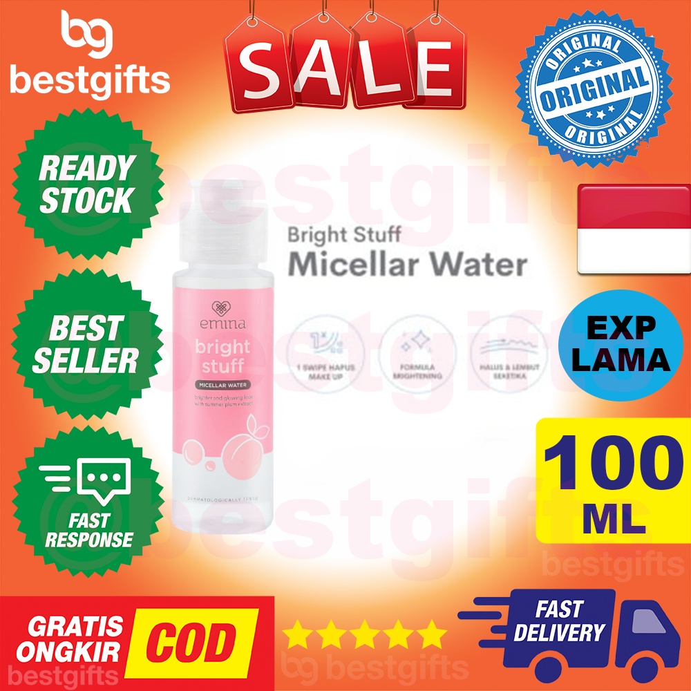 EMINA BRIGHT STUFF MICELLAR WATER MEMBERSIHKAN MAKEUP MAKE UP KOTORAN DARI WAJAH TIDAK LENGKET KULIT MUKA 100 ML