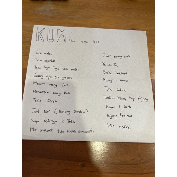 

Kumpulan nama Toko dan jasa tulis