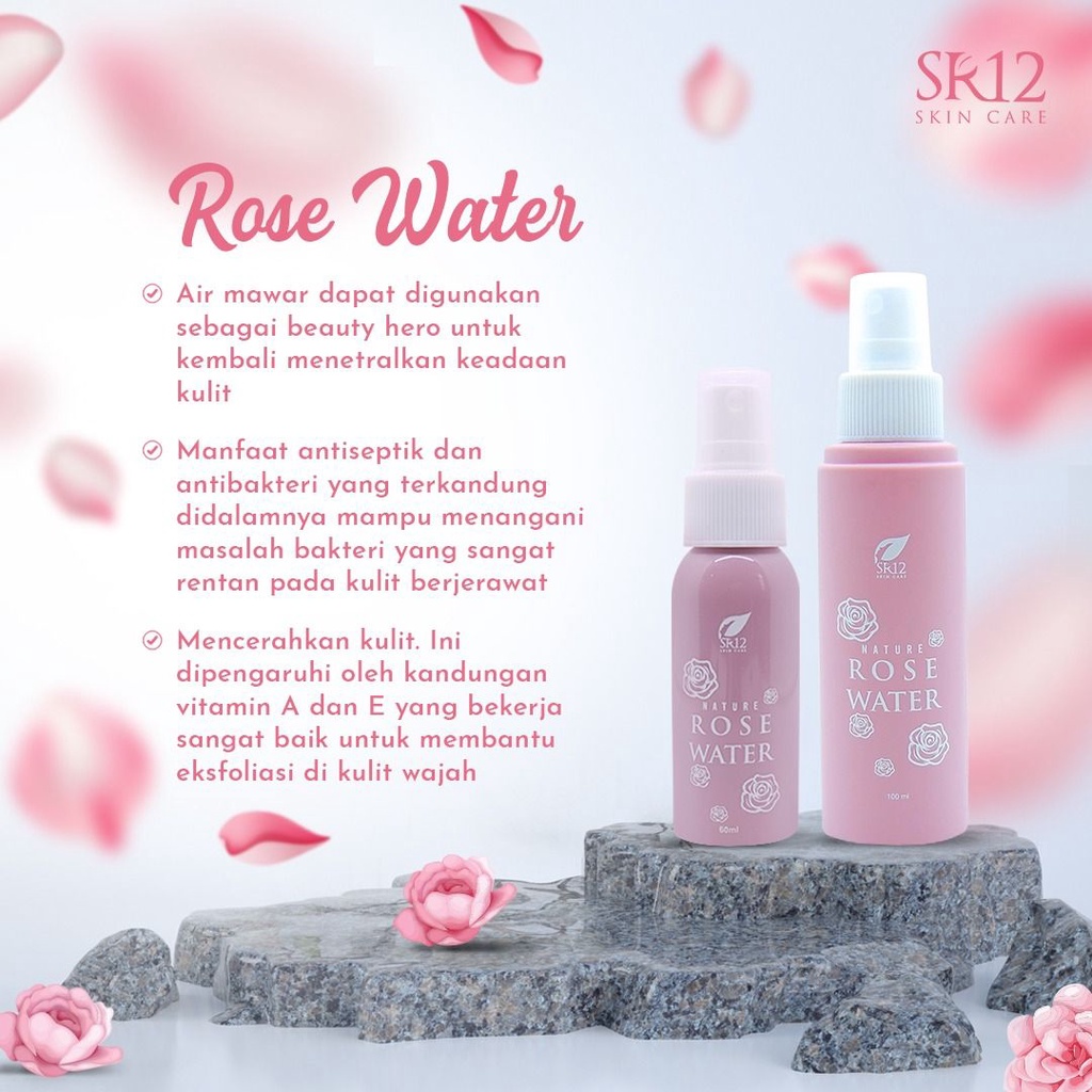 Nature Rose Water SR12 Air Mawar Setting Spray melembabkan Kulit Membantu Make Up Tahan Lama Herbal BPOM