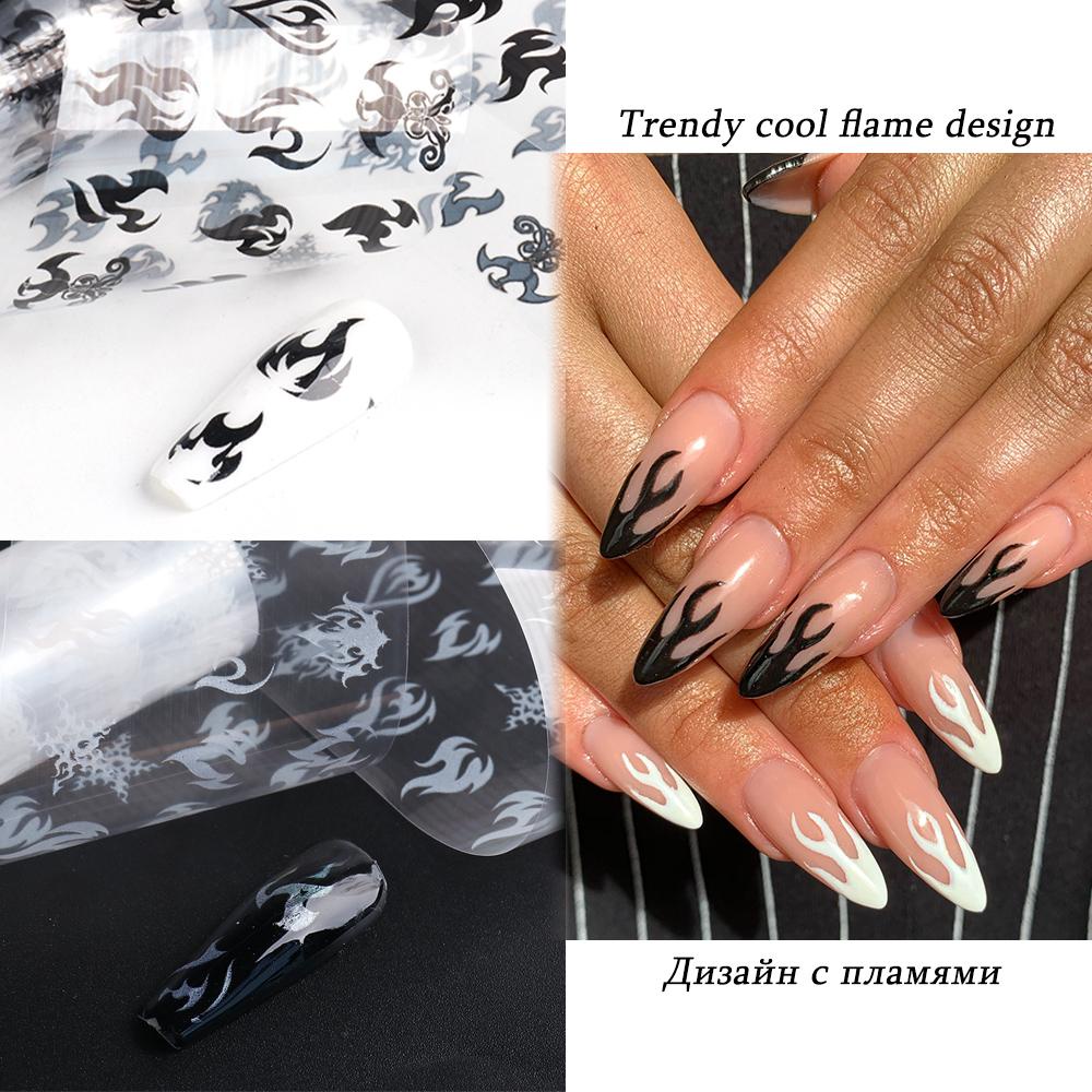 AUGUSTINA Agustinina Foil Transfer Kuku Set 10 Pcs DIY Desain Nail Art Nail Art Stiker Sliders Decals Luminous Fire Foil