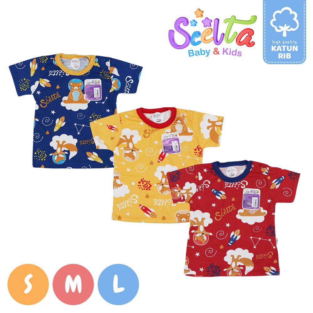 Baju bayi katun lengan pendek kancing pundak motif hewan  scelta kids ori