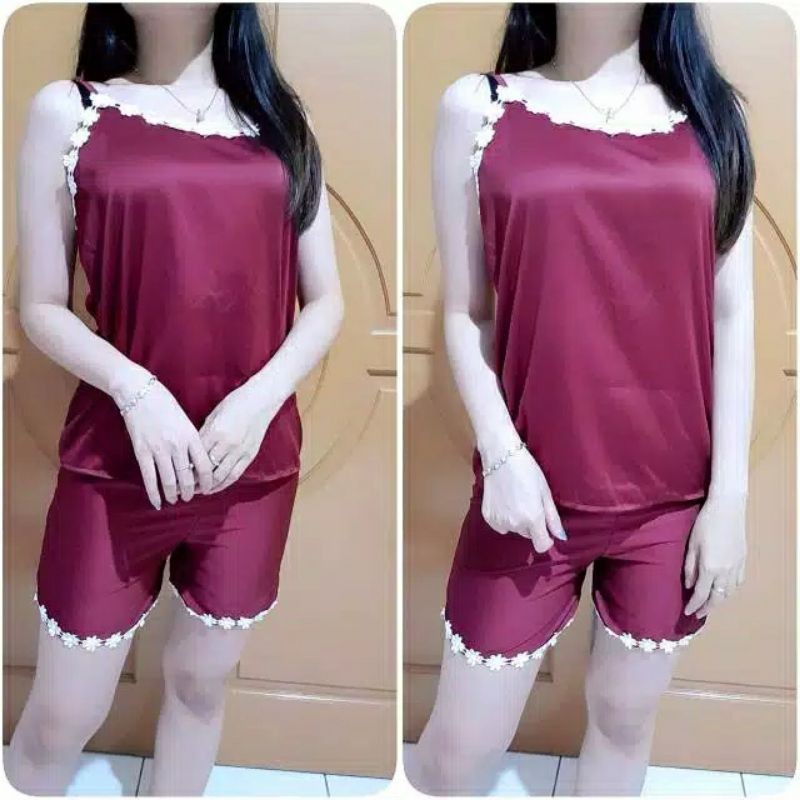 BAJU TIDUR SETELAN AMORA bahan SATIN  HALUS