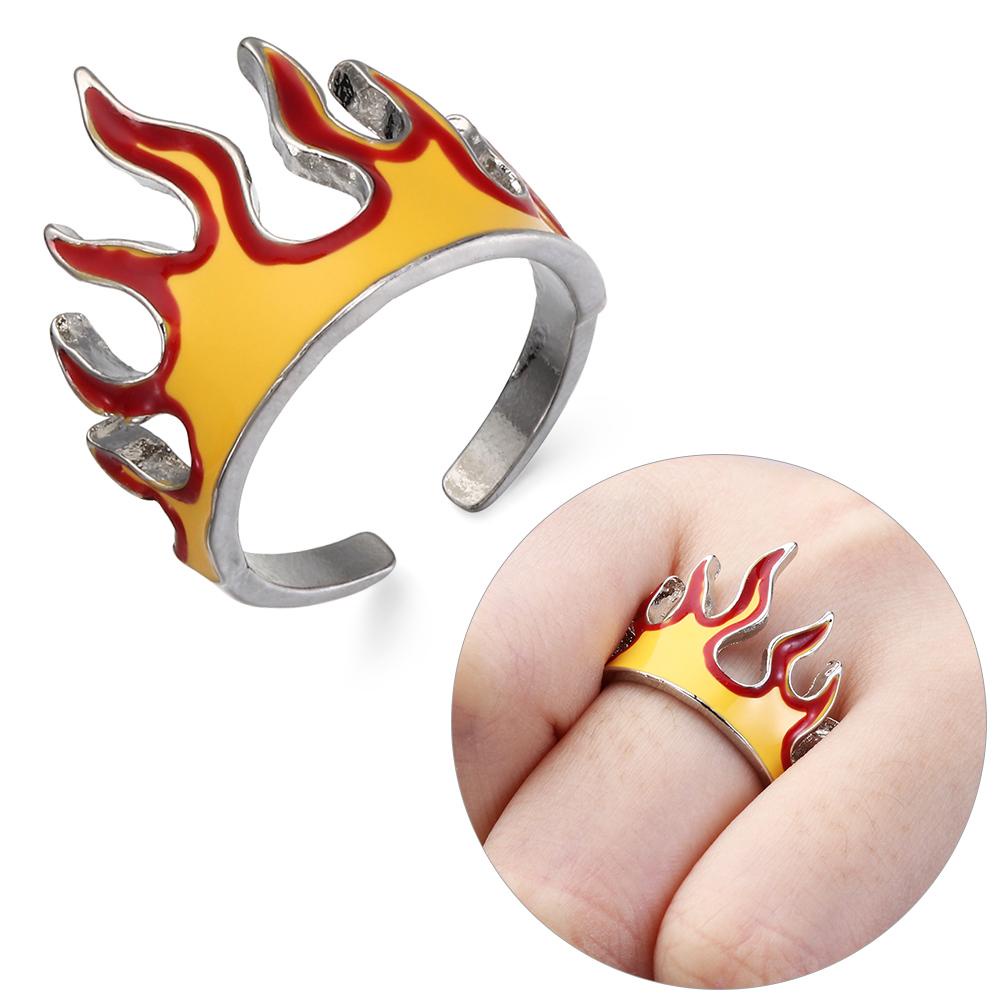Preva Flame Opening Rings Aesthetics Hadiah Pria Wanita Aksesoris Fashion Hip Hop Vintage Laki Hadiah Ulang Tahun Gothic