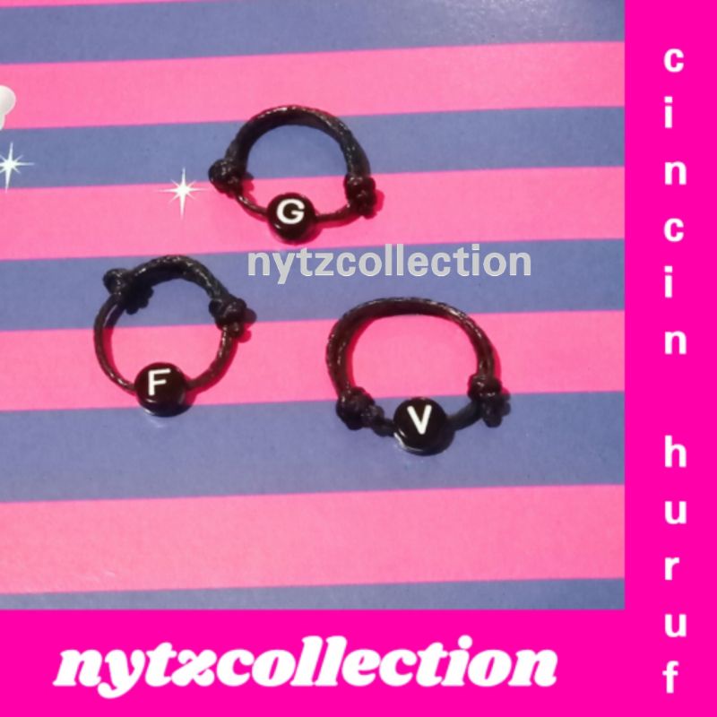 Cincin Huruf Cincin Inisial Cincin Huruf Bulat Tali Korea Waterproof