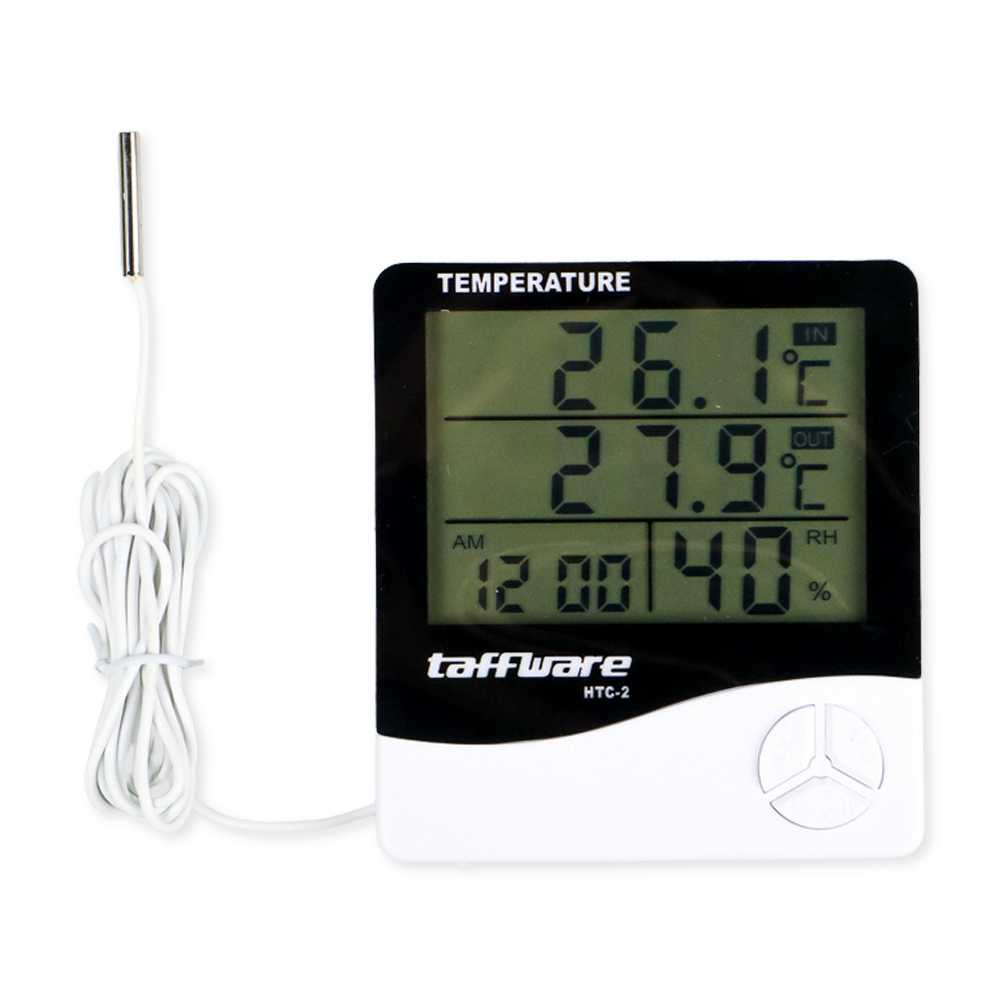 Jam Meja Kerja Digital dengan indikator Suhu dan Kelembaban udara Digital Temperature Humidity Meter LCD Time Display Desktop Table Clocks Thermometer Hygrometer Sensor Digital Dual Probe Humidity Temperature Meter Weather Clock Digital LCD Electronic