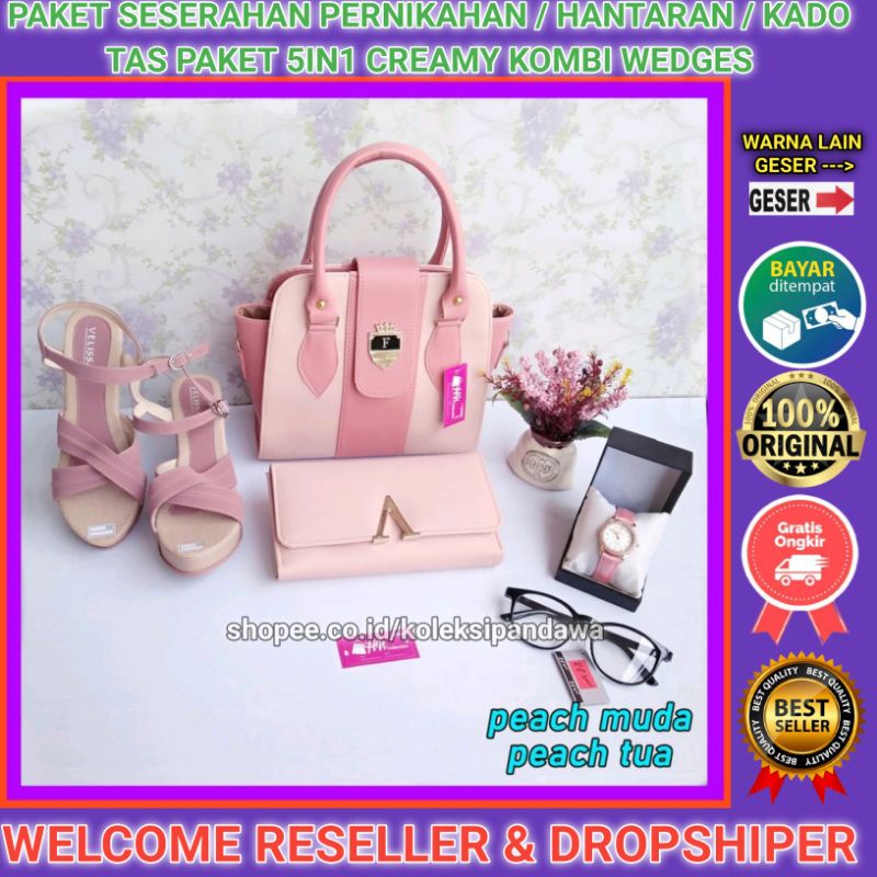 TAS WANITA JAM TANGAN DOMPET KACAMATA SENDAL WEDGES SANDAL WEDGES WANITA PAKET SESERAHAN PERNIKAHAN 