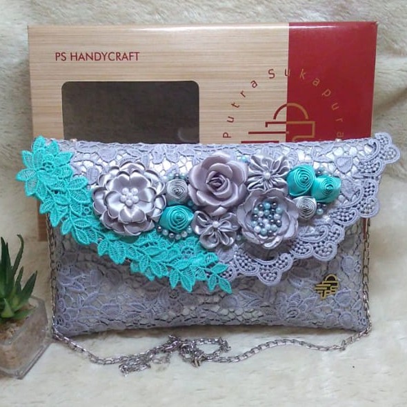 Clutch Pesta Tas Wanita Super Premium Full Brokat Silver