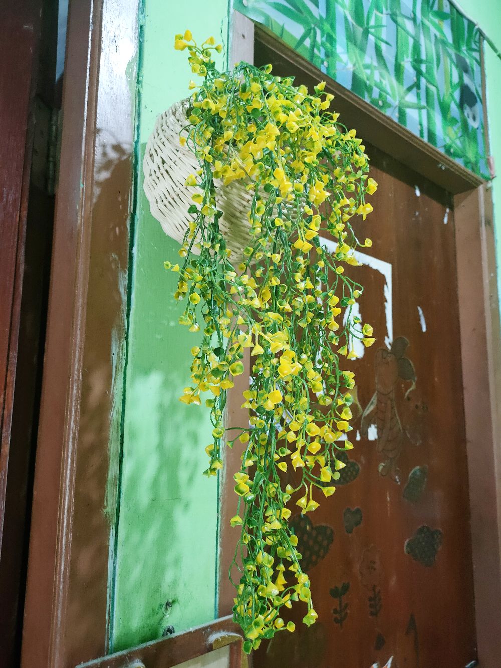 Cod.vas Rotan Tempel.pot Rotan Bulat Bunga Juntai Dinding.pot Rotan Dinding