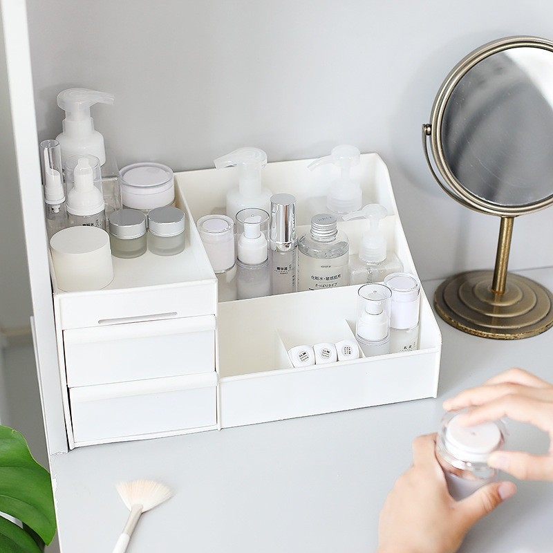 Kotak Penyimpanan Laci Rak kosmetik putih tempat makeup storage tempat penyimpanan skincare