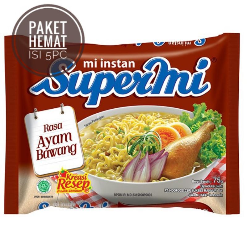 

PAKET HEMAT Supermi Kuah Rasa Ayam Bawang 75gr isi 5pc