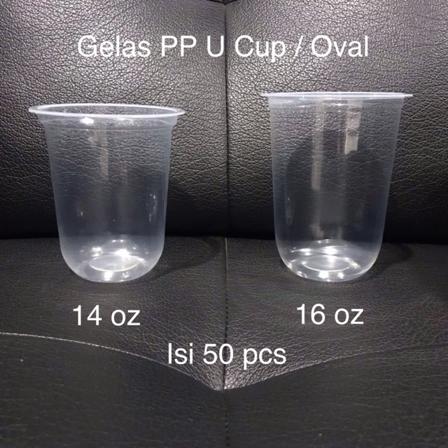 ( 50 pc ) Gelas Minuman Boba 14 Oval - Gelas 14 U 7 gr - Gelas Plastik TANPA TUTUP