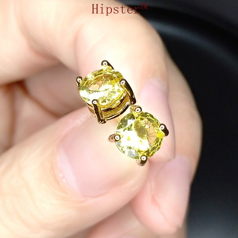 Classic Fashion Temperament Inlaid Natural Yellow Gem round Studs